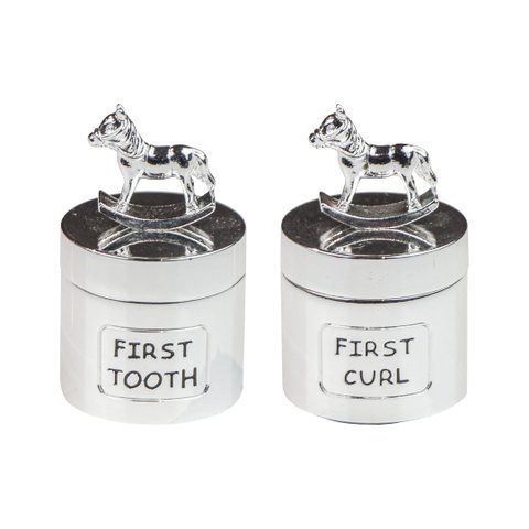 Jg2 Meu Primeiro Dente/cacho Silverplate Cavalo Balanco Base Branca