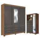 Ver imagem 1 de Guarda Roupa Casal 3 Portas 9 Gavetas Morretes com Espelho e Cômoda Marabá com Espelho e Pés