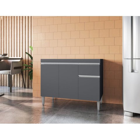 Balcão Gabinete de Pia Tatiane 100cm Cinza S/tampo - Ajl Móveis