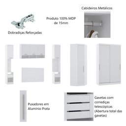 Guarda Roupa Dormitório Modulado Alpes Casal 1,58 m Queen Canto c/ 2 Portas de Correr - Branco - Luc - 3