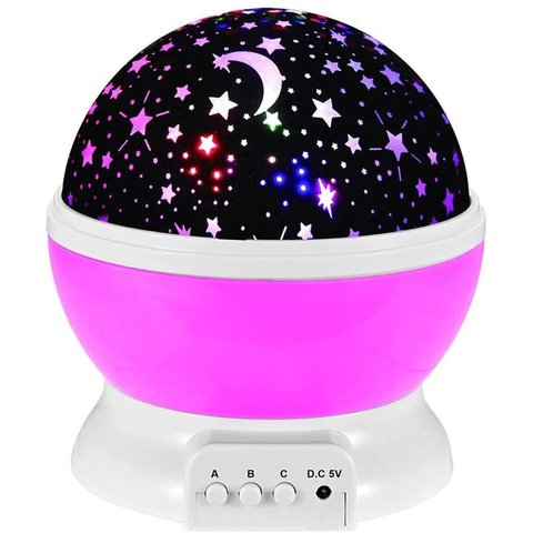 Luminária Abajur Rotativa Festa Criança Neon Quarto Projetor Luz Ceu Estrelas Rosa