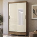 Ver imagem 1 de Guarda Roupa Solteiro 107cm 2 Portas com Espelho Thales Jequitibá/Off S01 - Mpozenato