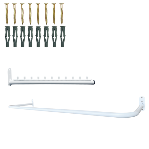 Arara de Parede 80cm Cabideiro para Roupas + Suporte Rt 40cm Organização Closet Loja Branco