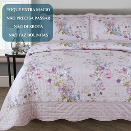 Cobre Leito Queen Size 100 Algodão Arielle 300 Fios Bordado:rosa - 3