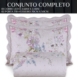 Cobre Leito Queen Size 100 Algodão Arielle 300 Fios Bordado:rosa - 4