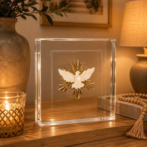 Quadro Caixa Acrílico Espírito Santo 15x15x5cm - Box Luxo Religioso