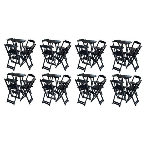 Kit 8 Jogos De Mesa Bistrô De Madeira Com 4 Cadeiras Dobravel Preto - Preto
