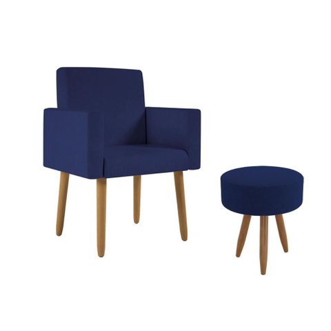 Poltrona Decorativa Cadeira Consultorio com Puff - Balaqui Cor:azul Marinho