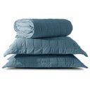 Ver imagem 1 de Kit Colcha Casal Cotellê Azul Indigo 3 Peças com Porta Travesseiro Appel