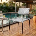 Ver imagem 2 de Poltrona Porã Junco Sintético Aço Preto com Braços para Área Externa Varanda e Piscina - Branco