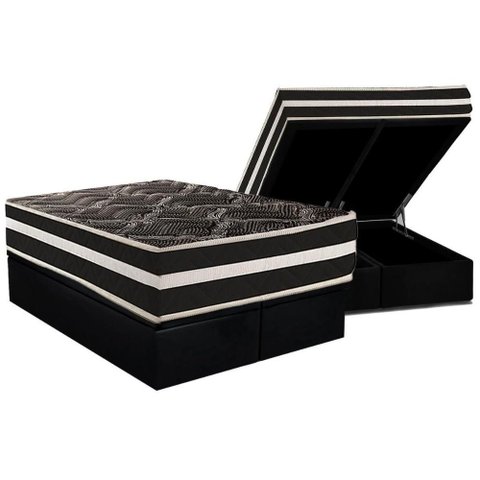 Cama Box Baú Queen: Colchão Ortopédico Paropas D28 Ag80 Master Black Double Face + Base Crc Suede