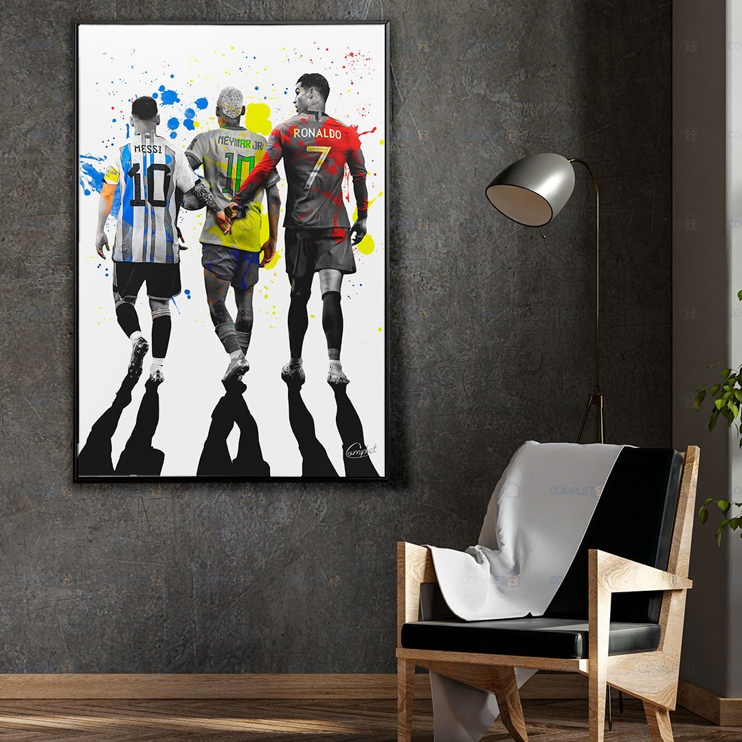 Quadro Futebol - Neymar Messi e Cristiano Ronaldo 50x70 cm