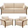Kit Sofá 02 Lugares Sala Estar 162cm com 02 Poltronas Stefan Pés Madeira M03 Linho Bege - Lyam - 1
