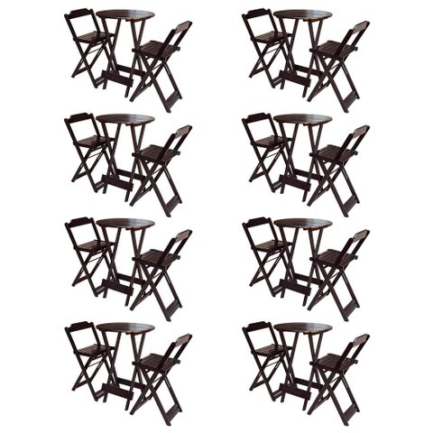 Kit 8 Jogos de Mesa Bistrô de Madeira com 2 Cadeiras Dobrável Ideal para Bar e Restaurante Tabaco