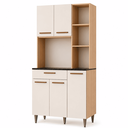 Ver imagem 1 de Cozinha Compacta Armário Carol 90cm 5 Portas 1 Gaveta MDP Pintura UV Pés Reguláveis - Freijó/Offwhit