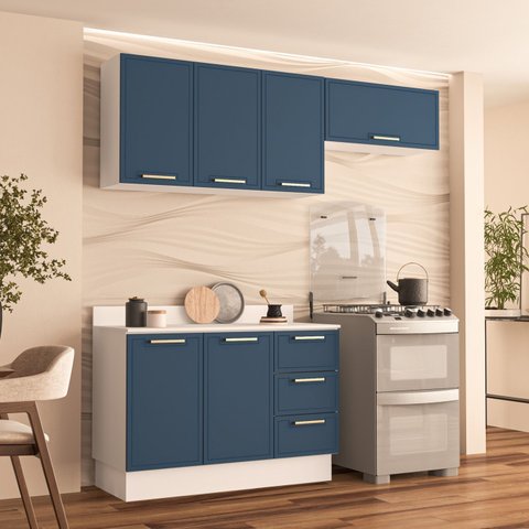 Armário de Cozinha Modulada Completa 3 Peças 200cm com Tampo 100% Mdf Amara Politorno Móveis