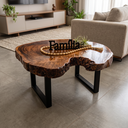 Ver imagem 1 de Mesa de Centro Bolacha Madeira Maciça Rústica Angico Pés Ferro 88x75cm