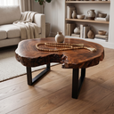 Ver imagem 2 de Mesa de Centro Bolacha Madeira Maciça Rústica Angico Pés Ferro 88x75cm