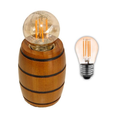 Soquete Barril para Lustre Roda de Carroça - Madeira - Decoração E27 - Cerejeira + Lâmpada