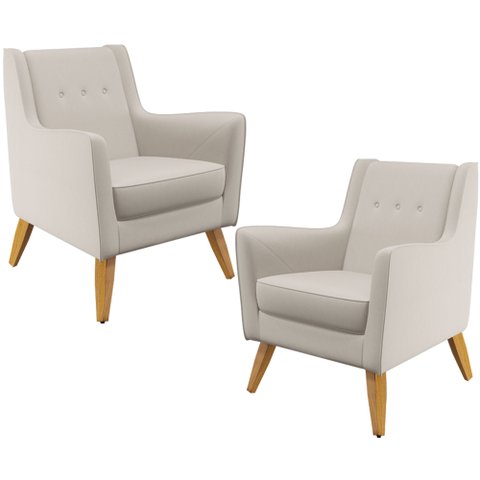 Kit 02 Poltronas Decorativas com Pés de Madeira Taroba D02 Linho Cru B-443 - Lyam Decor