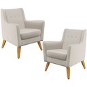Ver imagem 1 de Kit 02 Poltronas Decorativas com Pés de Madeira Taroba D02 Linho Cru B-443 - Lyam Decor