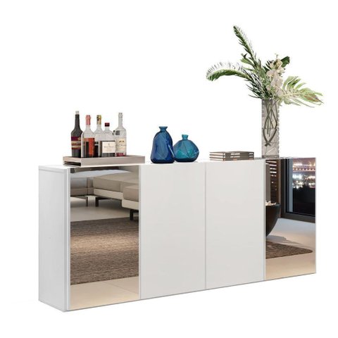 Aparador Buffet 4 Portas Com Espelho Vegas Multimóveis V3561 Branco Branco
