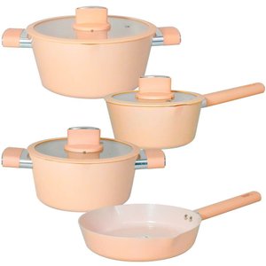 Jogo de Panelas de Indução Antiaderente Cerâmica Chicago Bege 4 Peças - Casambiente