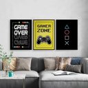 Ver imagem 1 de Kit 3 Quadros Gamer Game Over 24x18cm - com vidro:Madeira preta