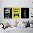 Ver imagem 2 de Kit 3 Quadros Gamer Game Over 24x18cm - com vidro:Madeira preta