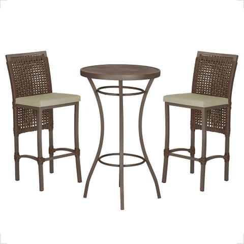 Mesa Bistrô e 2 Banquetas Roma Marrom Corda Náutica Estofado 7 Trama Original