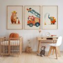 Ver imagem 3 de Kit 3 Quadros Decorativos Infantil - Animais Bombeiros NO2 - 30x40 - Moldura Madeira