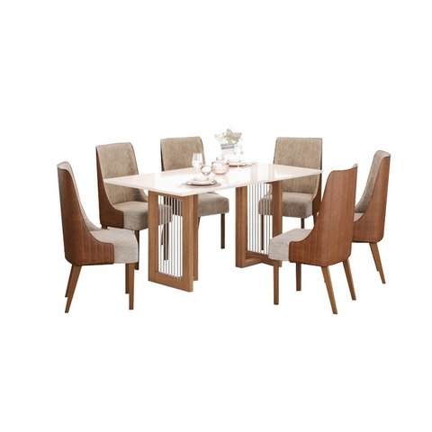 Mesa Jantar Yara 160 6 Cadeiras Ivy Caramelo Creme - Henn
