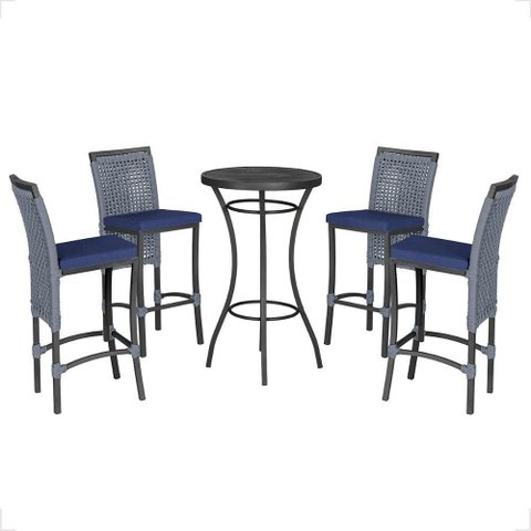Mesa Bistro e 4 Banquetas Roma Preta Corda Náutica 10 Trama Original