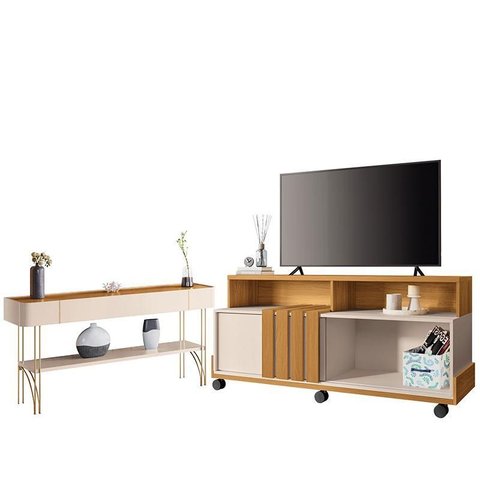 Rack Bancada Graci 1.3 com Aparador Vivant Cinamomo Off White – Hb Móveis