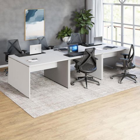 Espaço de Trabalho 6 Lugares 3,30m X 1,40m Pé Painel F5 Cor:cinza