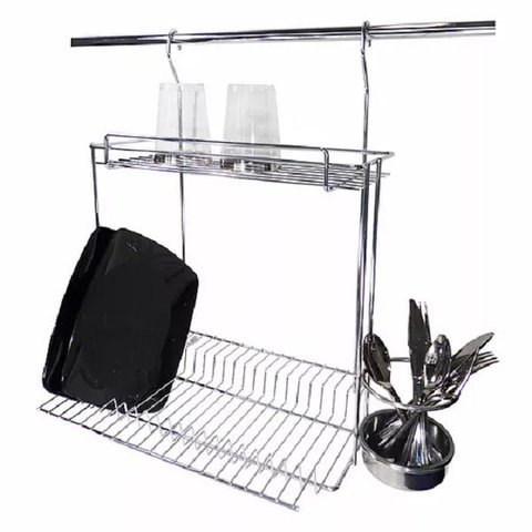 Escorredor Side Inox para 20 Pratos com Porta Talheres Jomer 3033