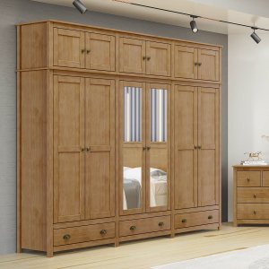 Guarda-roupa Casal 12 Portas 3 Gavetas Freijó Topázio Madeira Pinus - Finestra
