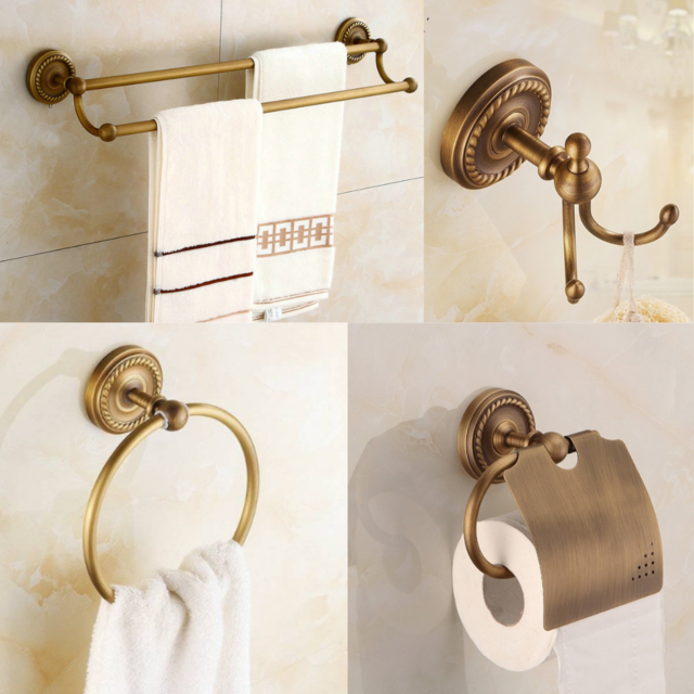 Kit Banheiro Vintage Retrô Metal Bronze Antigo Luxo 4 Pçs - 1