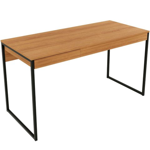 Mesa para Escritório Escrivaninha 1 Gaveta Estilo Industrial Amêndoa/preto