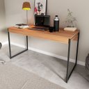 Ver imagem 7 de Mesa para Escritório Escrivaninha 1 Gaveta Estilo Industrial Amêndoa/preto