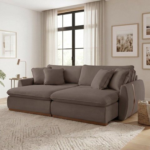 Sofá Cama 3 Lugares Retrátil Reclinável 270cm Veludo com Molas Ensacadas Apolo Yescasa Marrom
