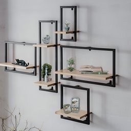 Kit Nicho Prateleiras Aço Ferro Cor Preto e Mdf Claro Estilo Industrial Ni-03 - 1