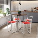 Ver imagem 1 de Conjunto Mesa Redonda Imbuia 4 Cadeiras Pequena Estofado Industrial White