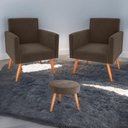 Ver imagem 1 de Conjunto Poltronas e Puff Anari Veludo Marrom