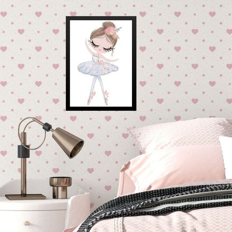 Quadro Infantil Menina Bailarina Soft 45x34cm:madeira Preta