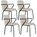 Ver imagem 1 de Kit 04 Cadeiras Estofada para Sala de Jantar com Braço Loft Preto C01 Linho Areia - Lyam Decor