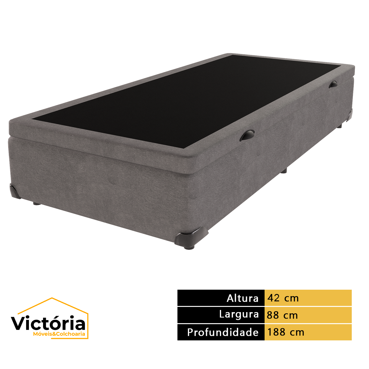 Cama Box com Baú Blindado Reforçado Solteiro 88x188 Cinza - 3