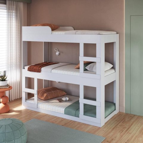 Cama Treliche Infantil 195cm X 184,5cm com Escada Lateral Cor:branco