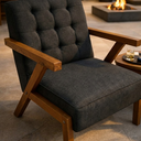 Ver imagem 2 de Kit 2 Poltronas Zara Tecido Linho Moderna Decorativa Braços Pés Madeira Maciça para Sala de Estar Es