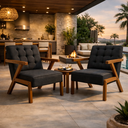 Ver imagem 1 de Kit 2 Poltronas Zara Tecido Linho Moderna Decorativa Braços Pés Madeira Maciça para Sala de Estar Es